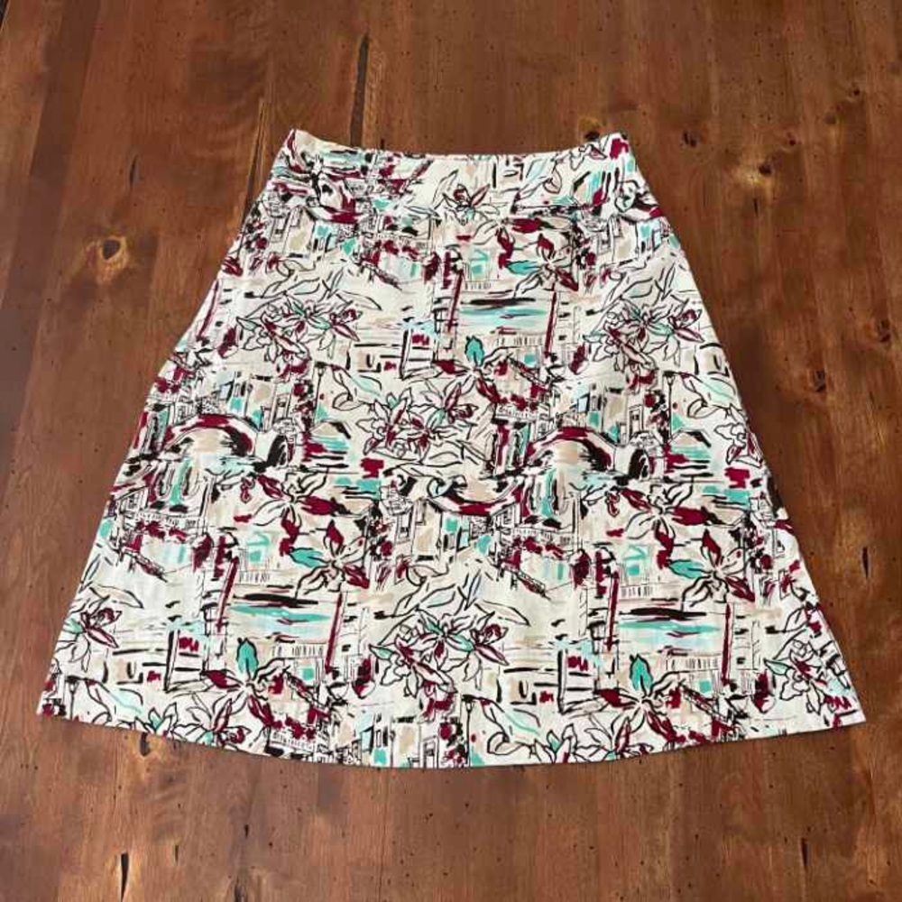 Merona 100% Linen Floral and City‎ Scape Print Skirt